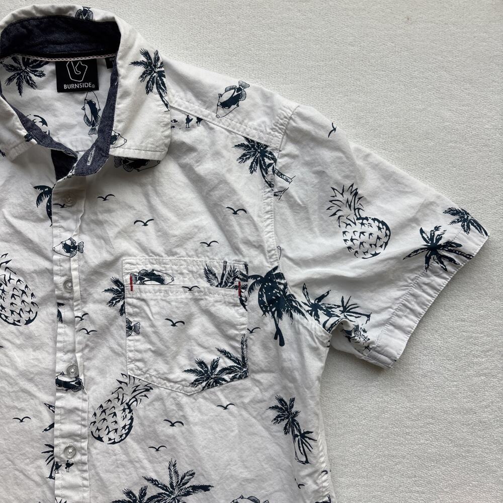 Burnside‎ Men Hawaiian Shirt Medium Short Sleeve Palm Tree Pineaple Fish - Picture 4 of 14